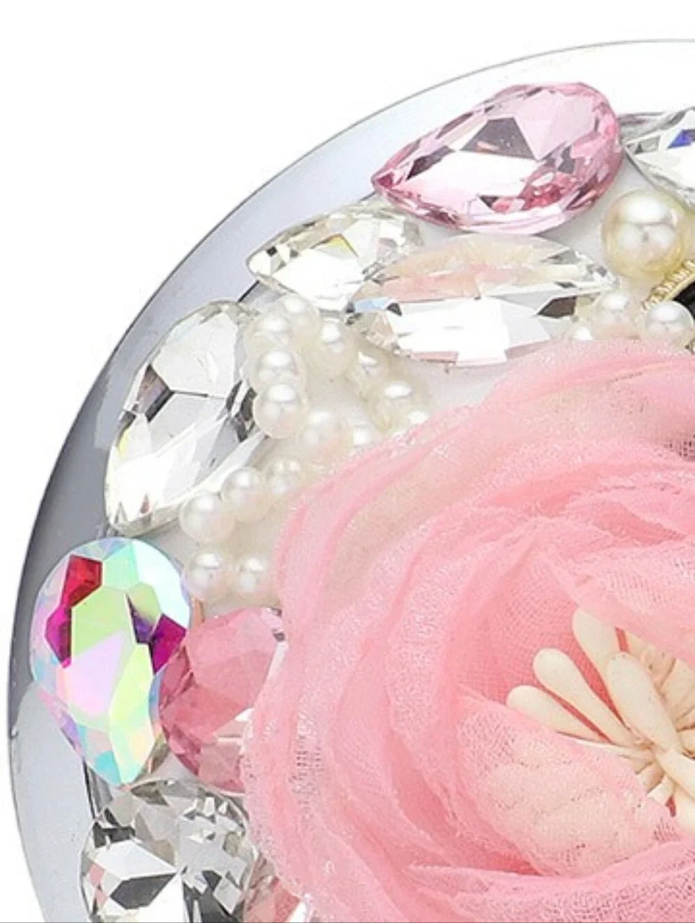Pink Compact Mirror Floral Crystal Jeweled Circle Gem Bling Makeup Lipstick Case
